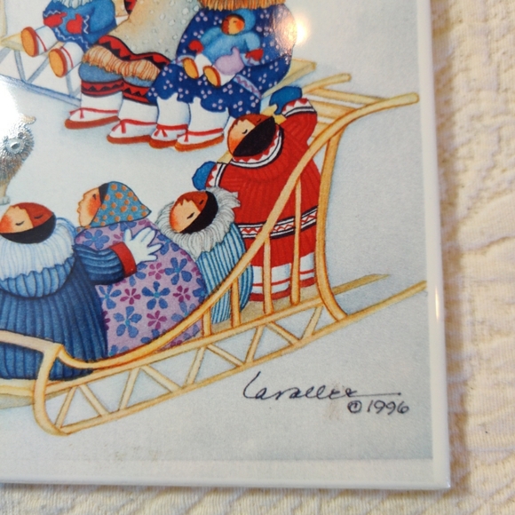 Vintage Barbara Lavallee Ceramic Tile Trivet Wall Hanging Eskimo Dog Sled 1996 - Picture 5 of 6
